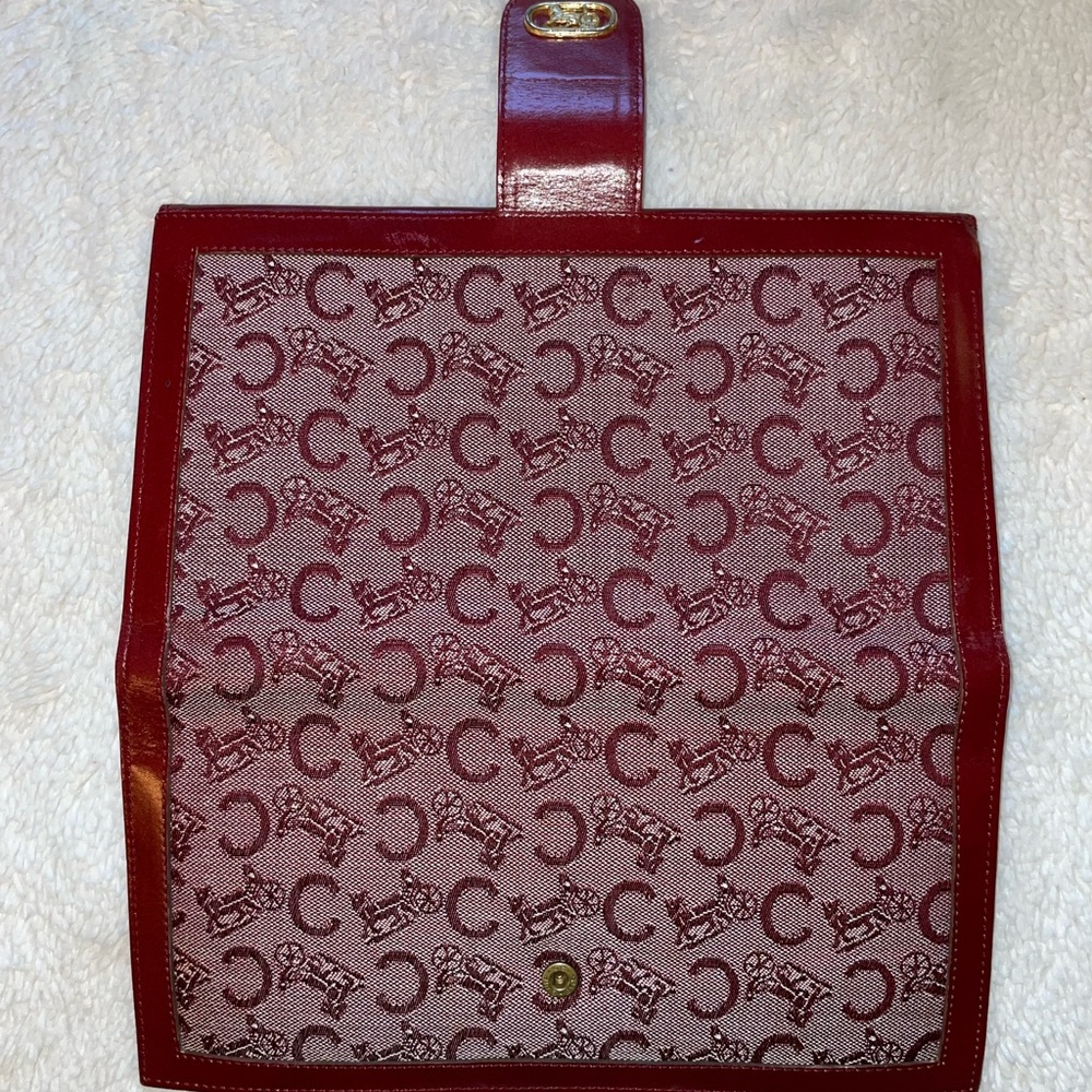 Vintage Celine Deep Red Tri-fold Sulky C Horse Carriage Oversized Wallet - Picture 5 of 11